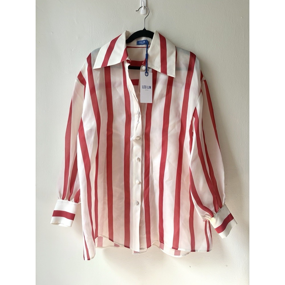 Leo Lin $695 NWT New Kathleen Silk Striped Blouse Size 2 US 6 AUS - Picture 3 of 7